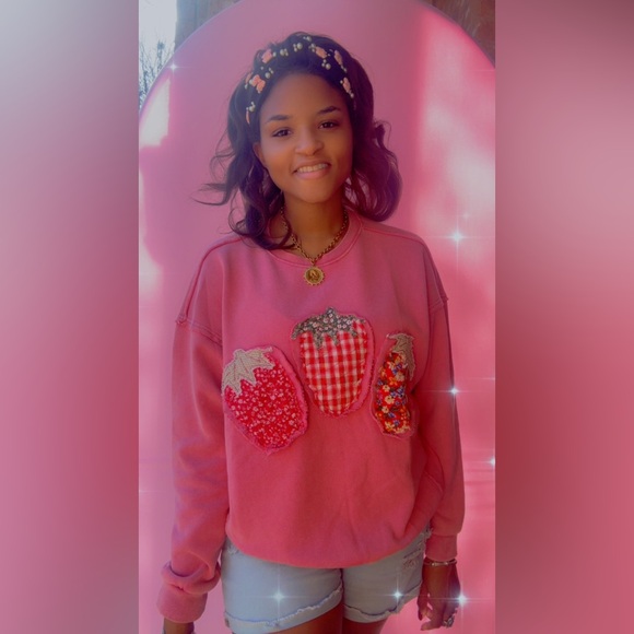 Pink Strawberry Patchwork Embellished Sweatshirt - Picture 4 of 4